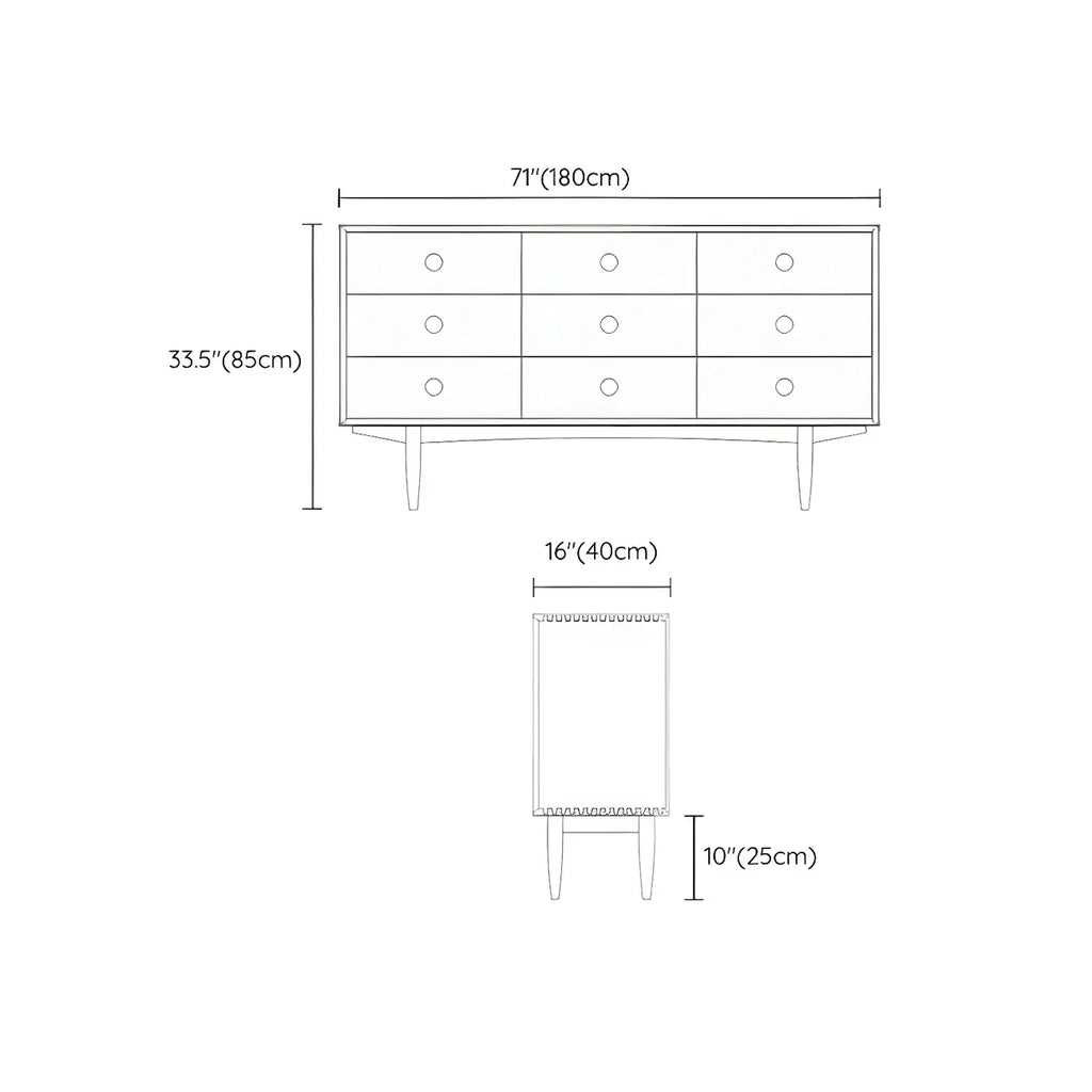 Contemporary Extra Wide Brown Pine Wood 9-Drawer Dresser