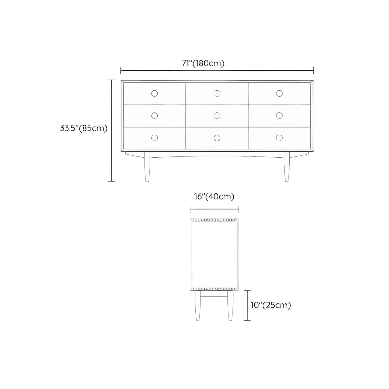 Contemporary Extra Wide Brown Pine Wood 9-Drawer Dresser