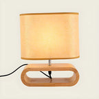 Bedside Wood LED Plug In Table Lamp in Fabric Shade
