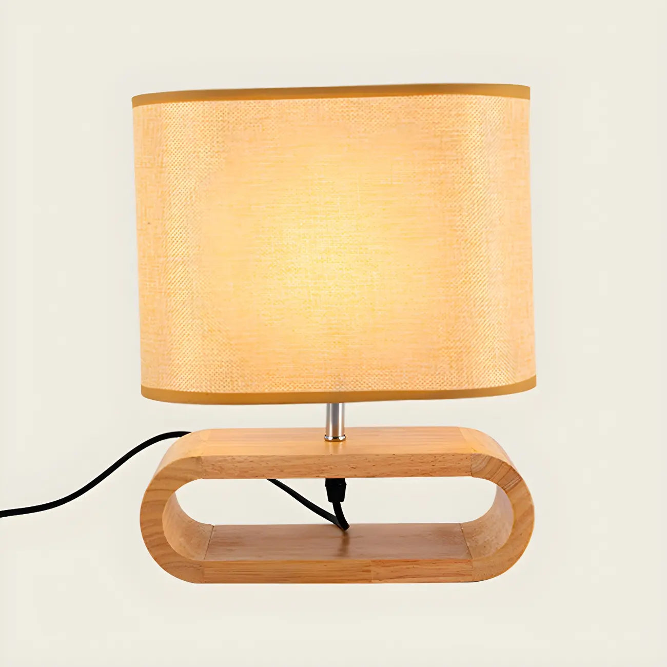 Bedside Wood LED Plug In Table Lamp in Fabric Shade