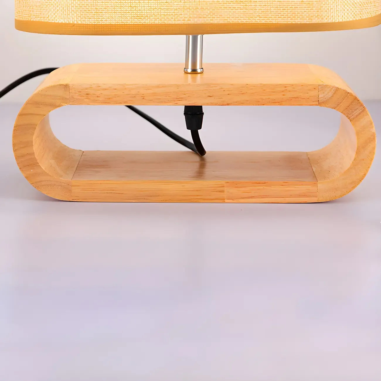 Bedside Wood LED Plug In Table Lamp in Fabric Shade