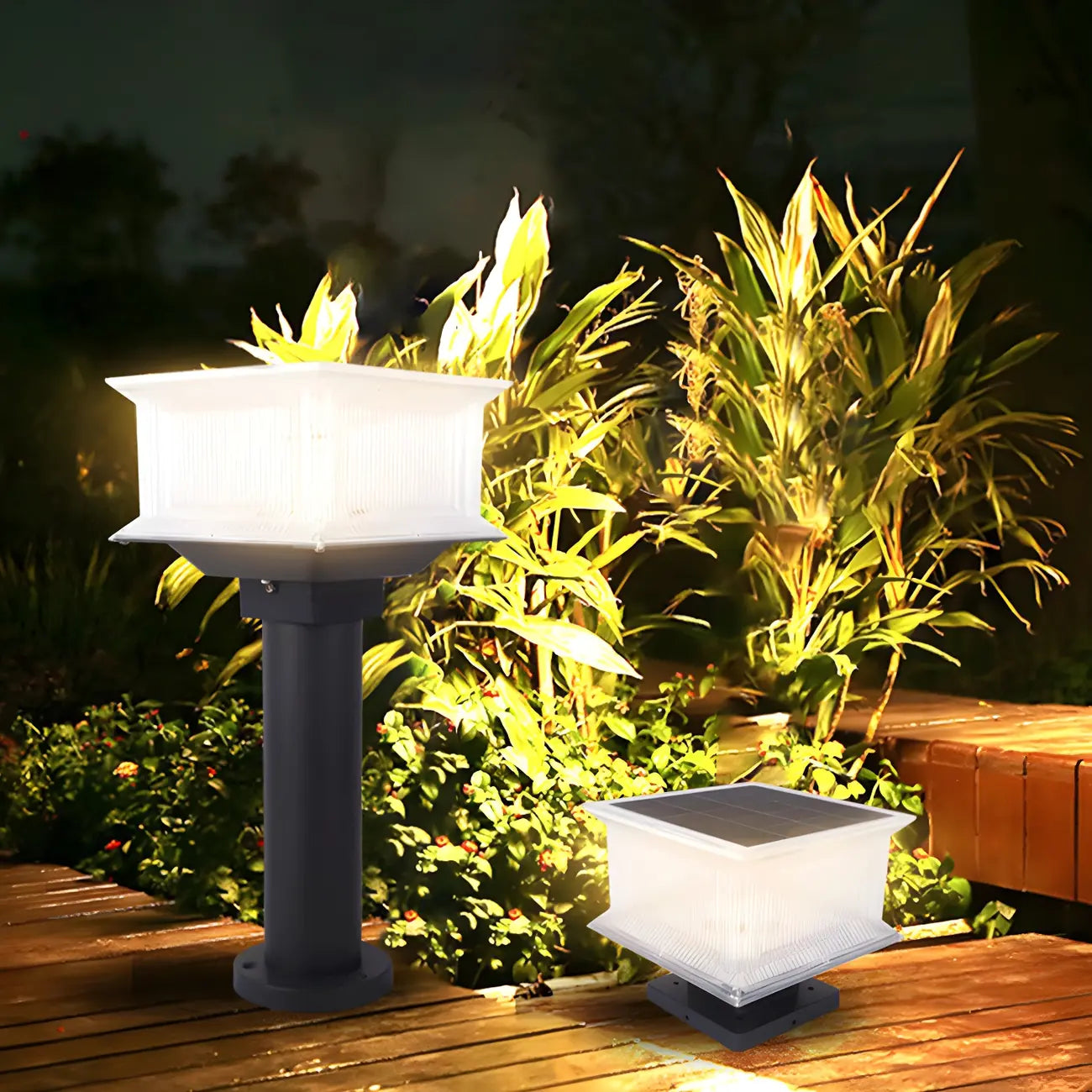 Clear Geometric 3 Color Light Solar Outdoor Post Lights