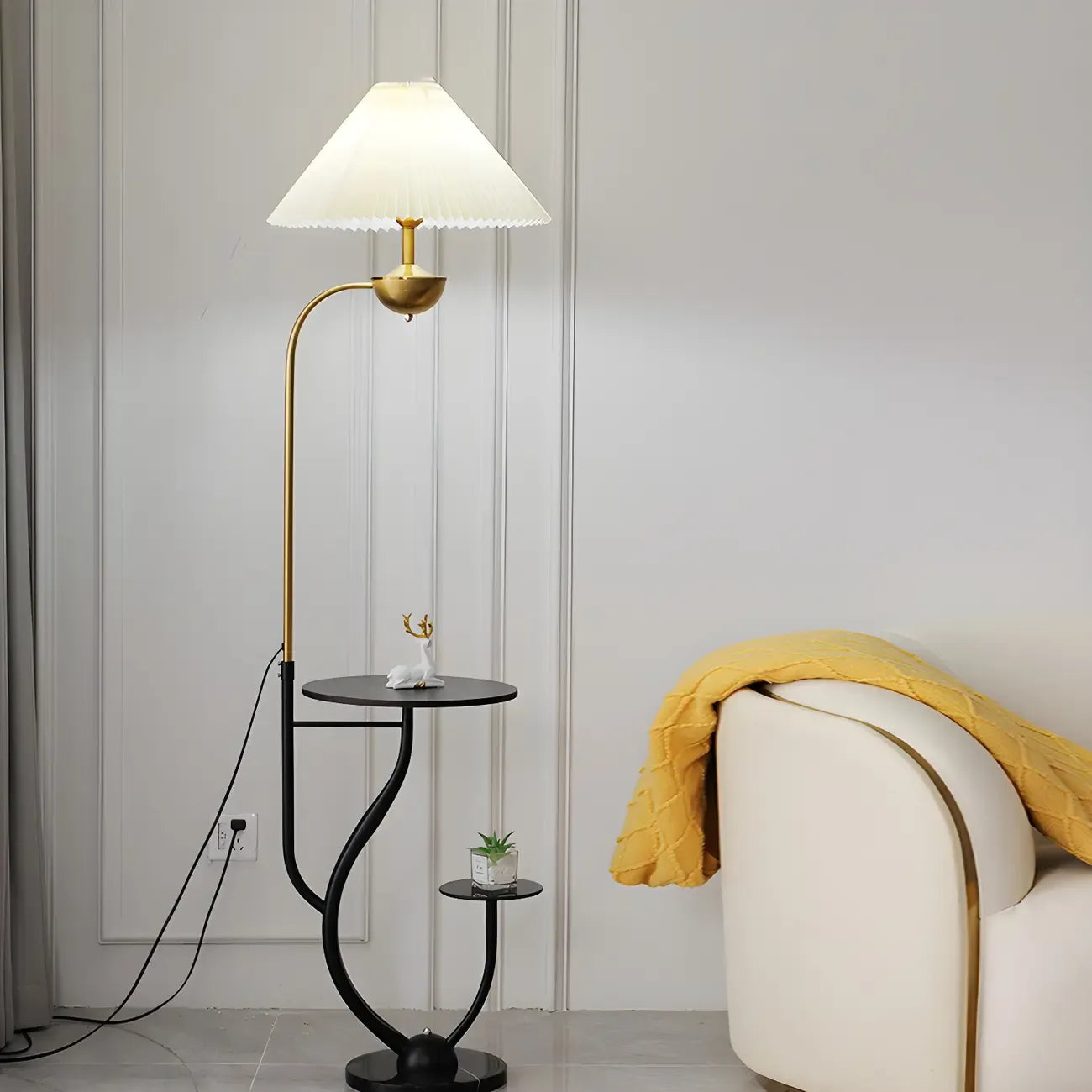 Contemporary Black Floor Lamp with Shelves for Living Room