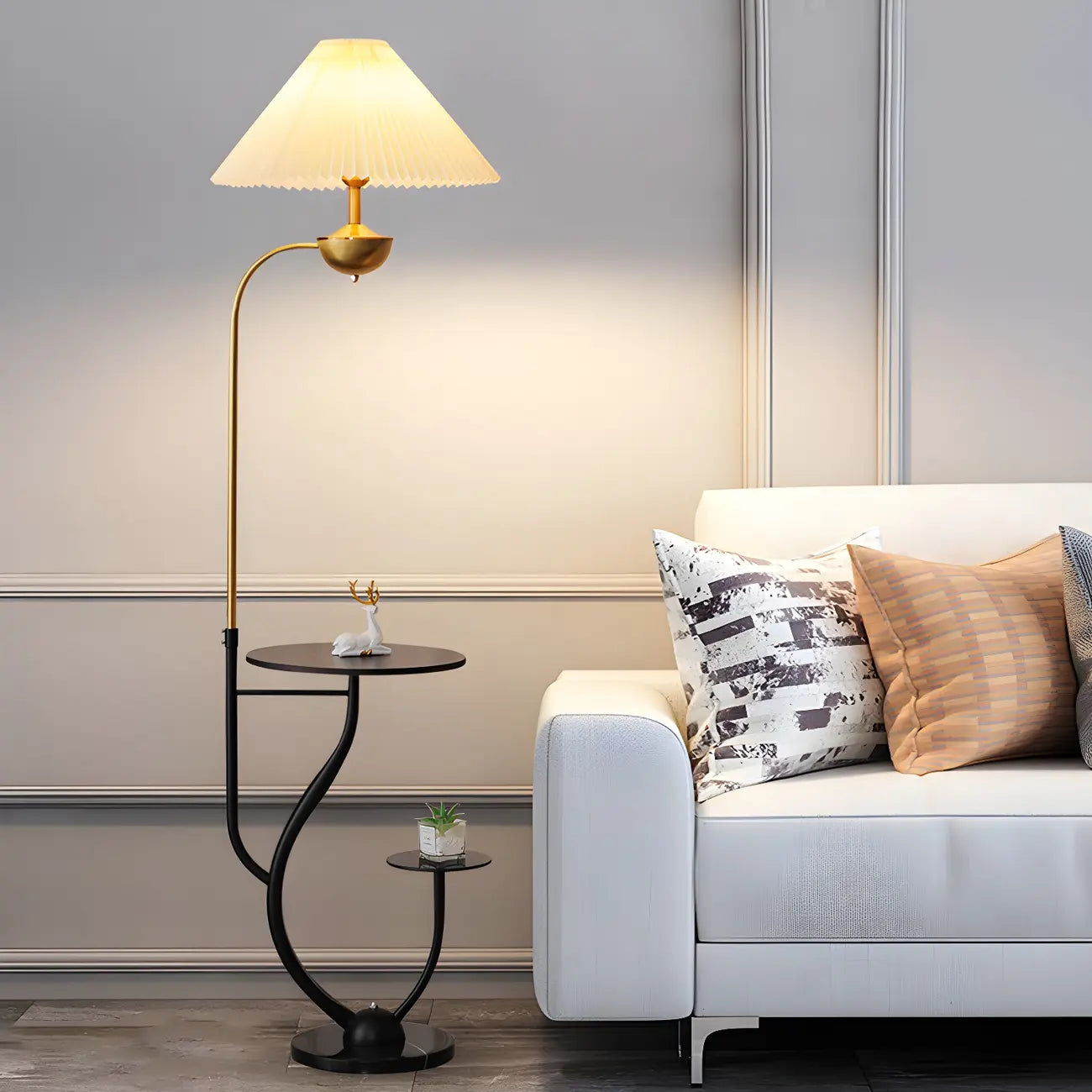 Contemporary Black Floor Lamp with Shelves for Living Room