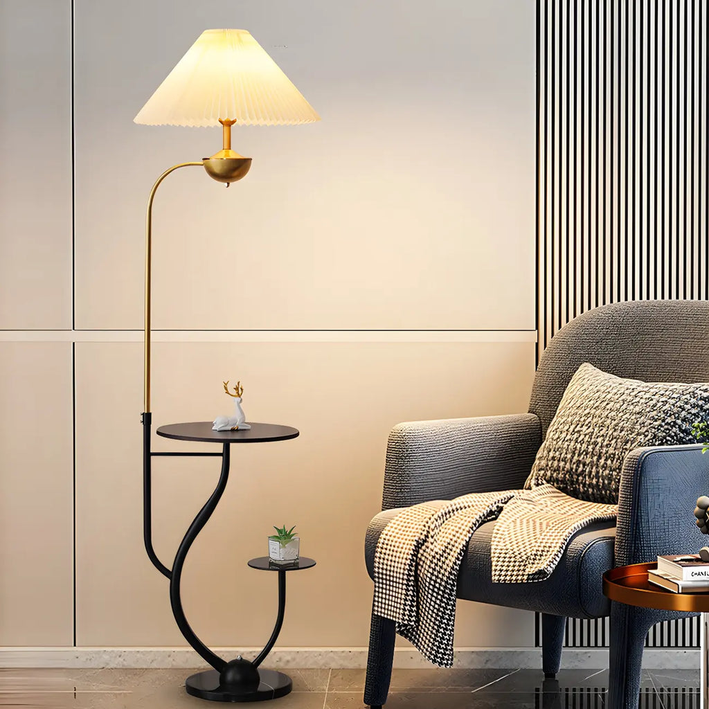 Contemporary Black Floor Lamp with Shelves for Living Room