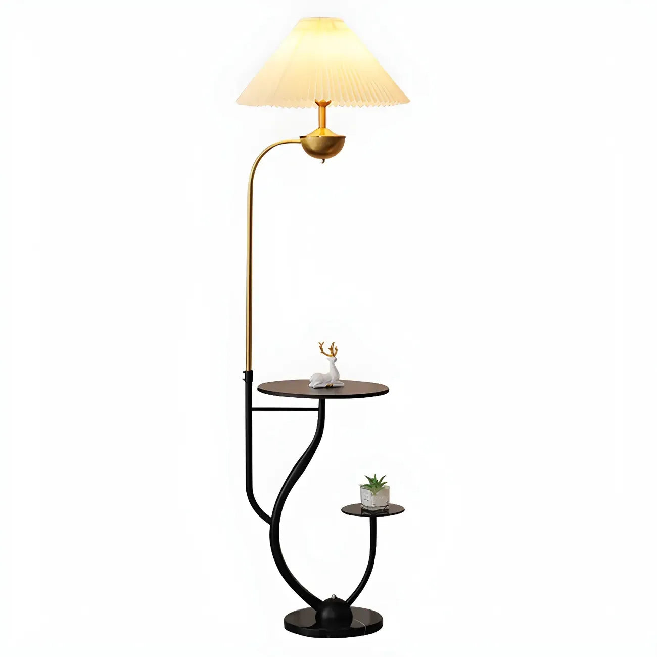 Contemporary Black Floor Lamp with Shelves for Living Room
