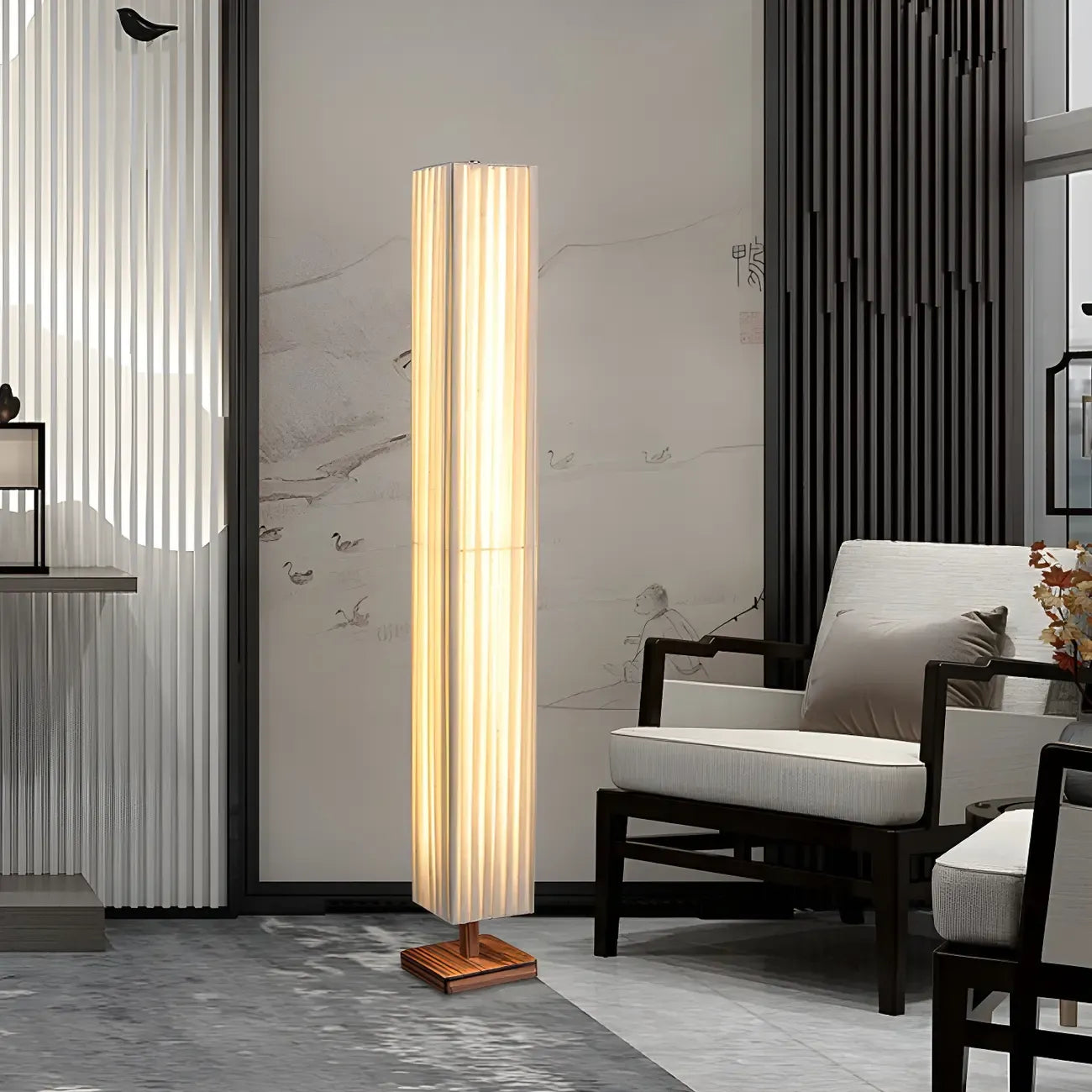 Modern Column Wood 3-Color LED Floor Lamp for Living Room
