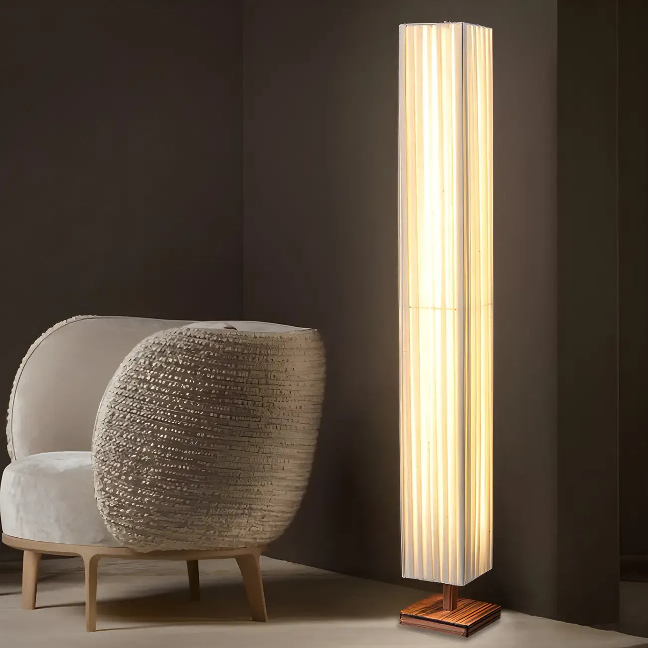Modern Column Wood 3-Color LED Floor Lamp for Living Room