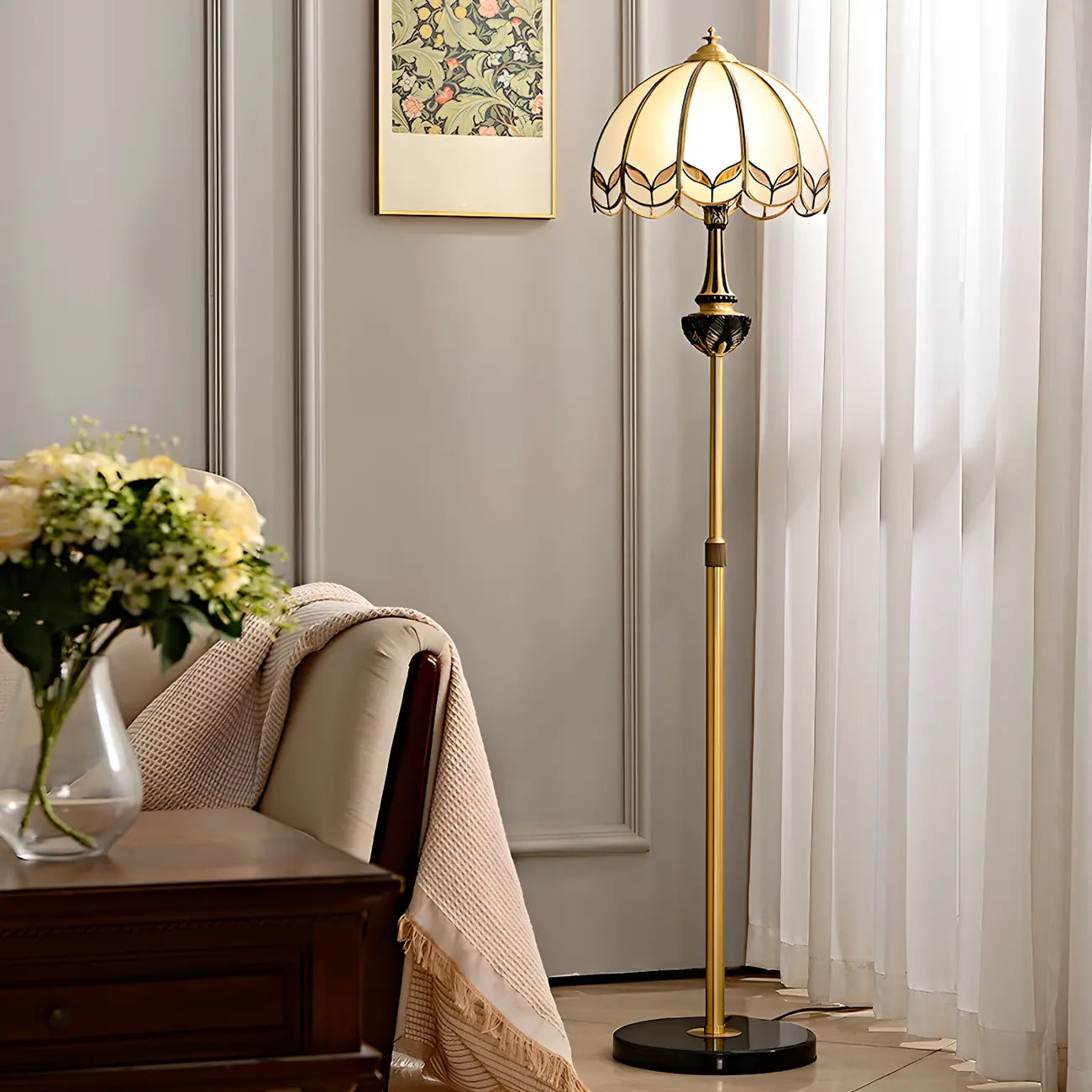 67 Vintage Brass LED Floor Lamp with Adjustable Height