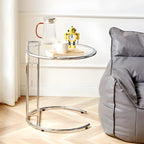 Silver Round C-Shaped Adjustable Height End Table