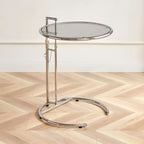 Silver Round C-Shaped Adjustable Height End Table