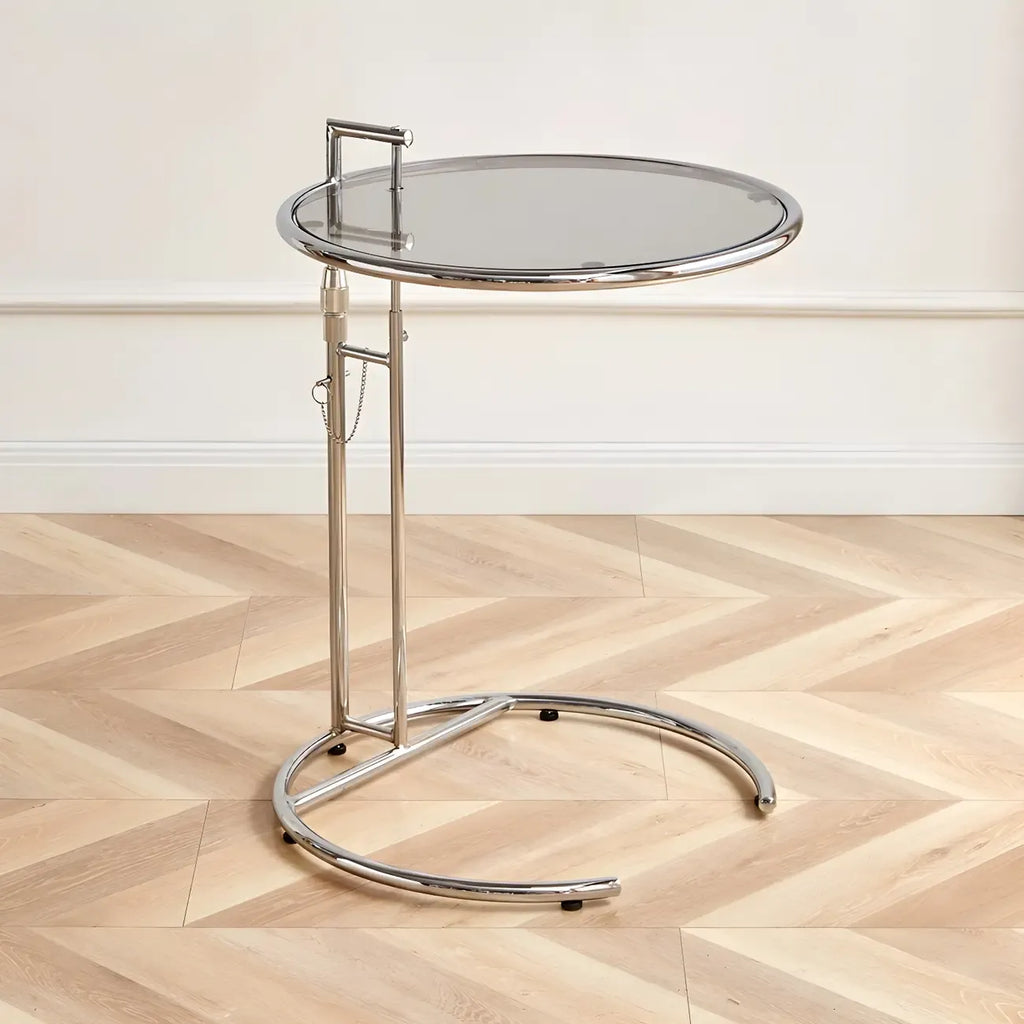 Silver Round C-Shaped Adjustable Height End Table