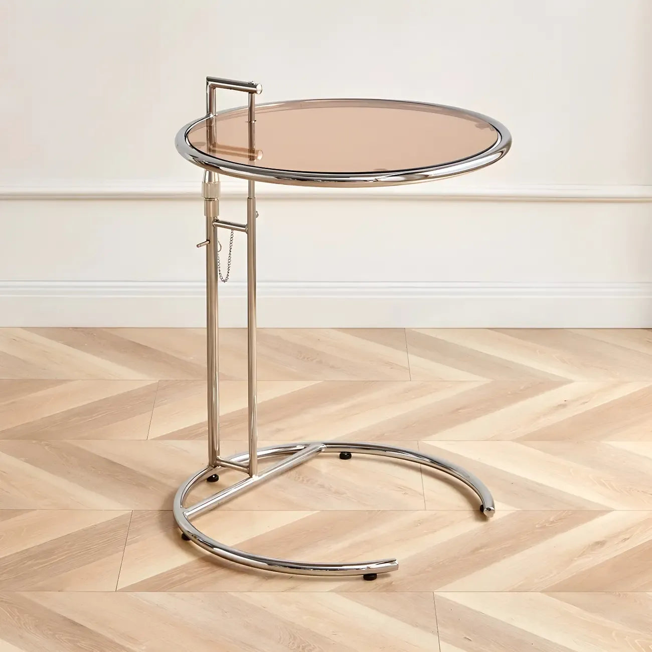 Silver Round C-Shaped Adjustable Height End Table