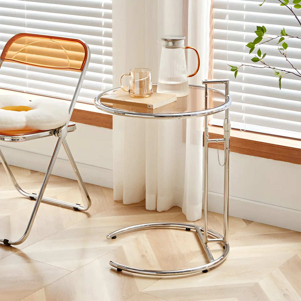 Silver Round C-Shaped Adjustable Height End Table