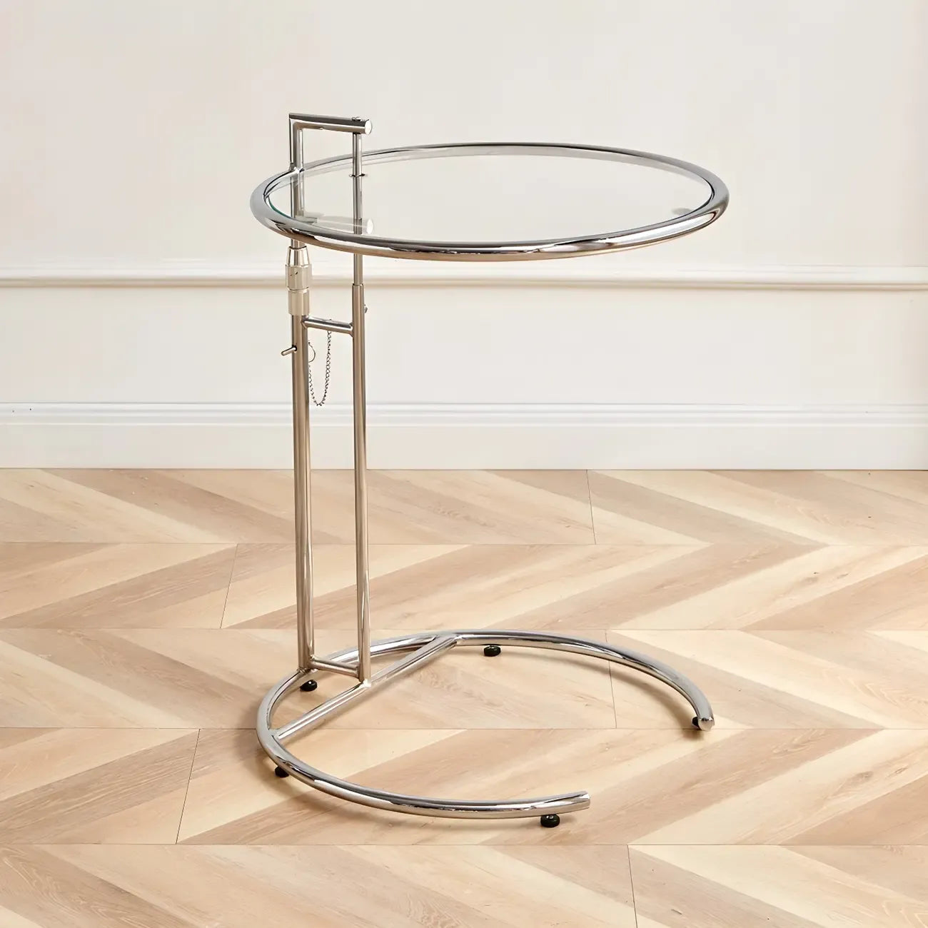 Silver Round C-Shaped Adjustable Height End Table