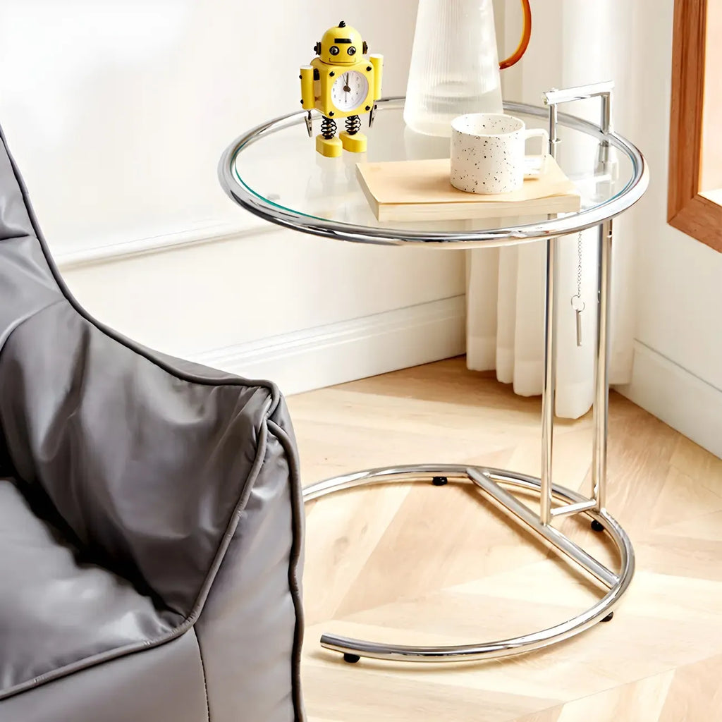 Silver Round C-Shaped Adjustable Height End Table