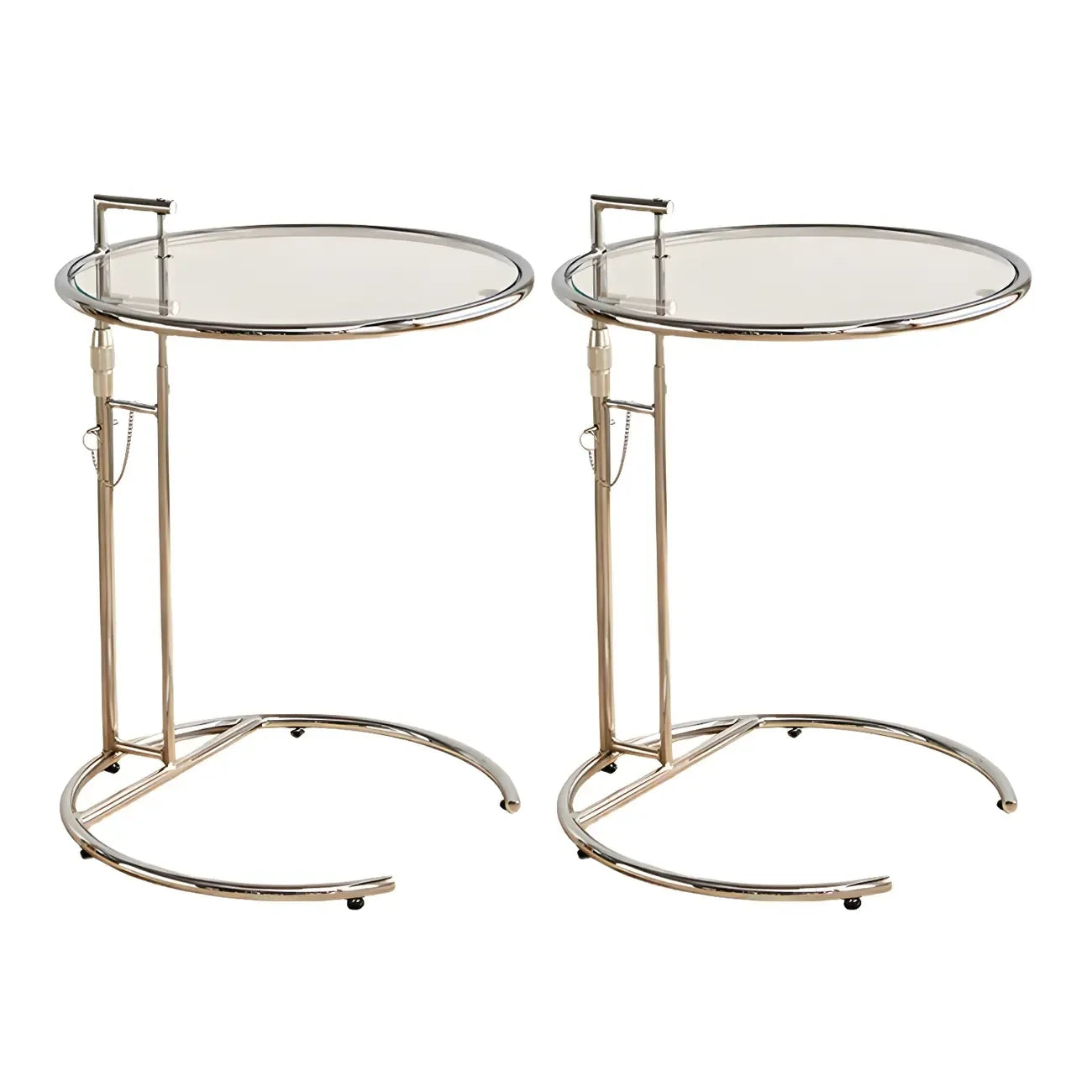 Silver Round C-Shaped Adjustable Height End Table