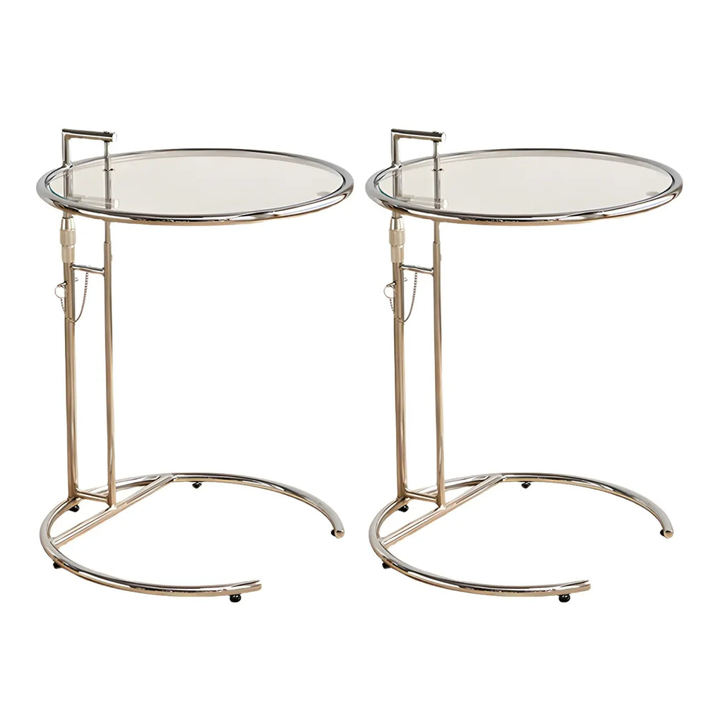 Silver Round C-Shaped Adjustable Height End Table
