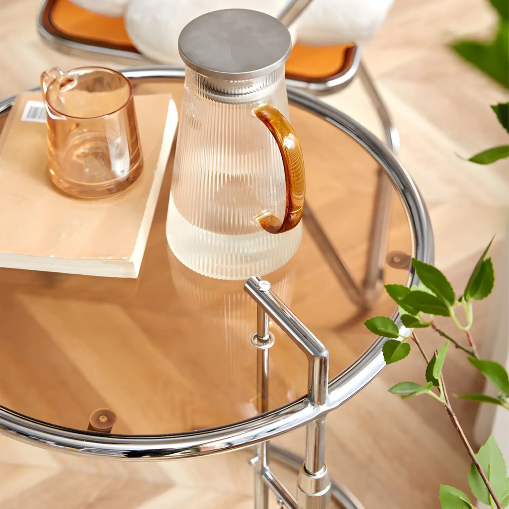 Silver Round C-Shaped Adjustable Height End Table
