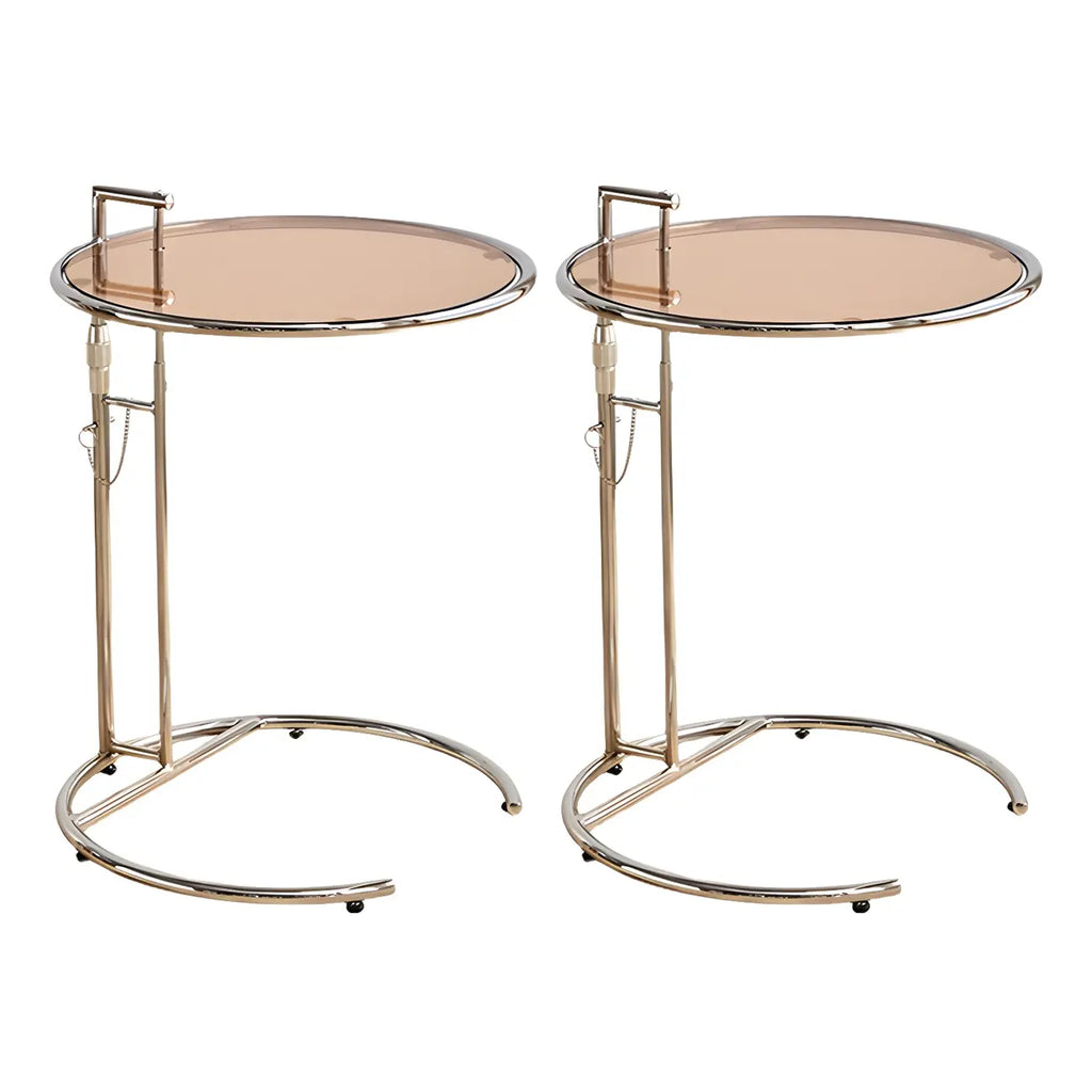 Silver Round C-Shaped Adjustable Height End Table