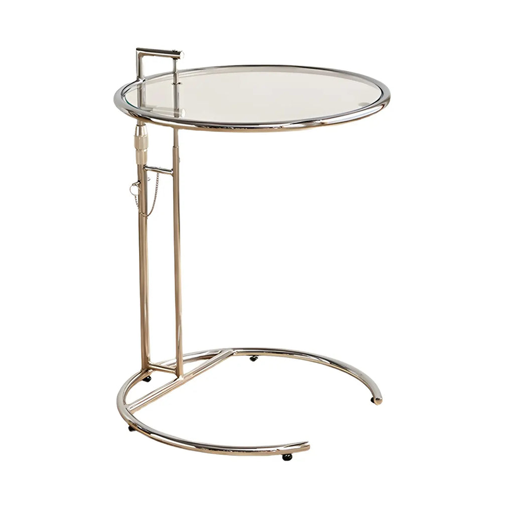 Silver Round C-Shaped Adjustable Height End Table
