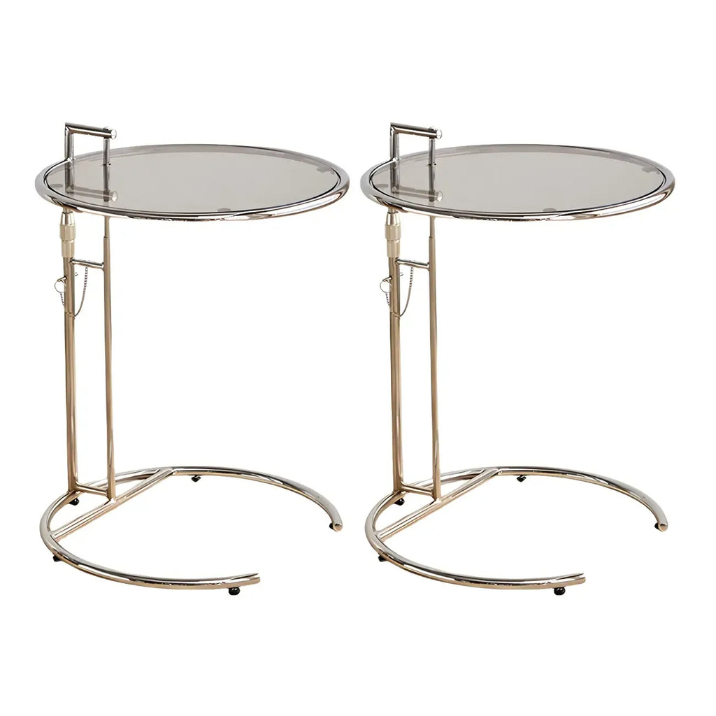 Silver Round C-Shaped Adjustable Height End Table