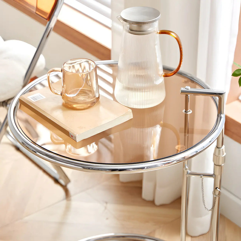 Silver Round C-Shaped Adjustable Height End Table