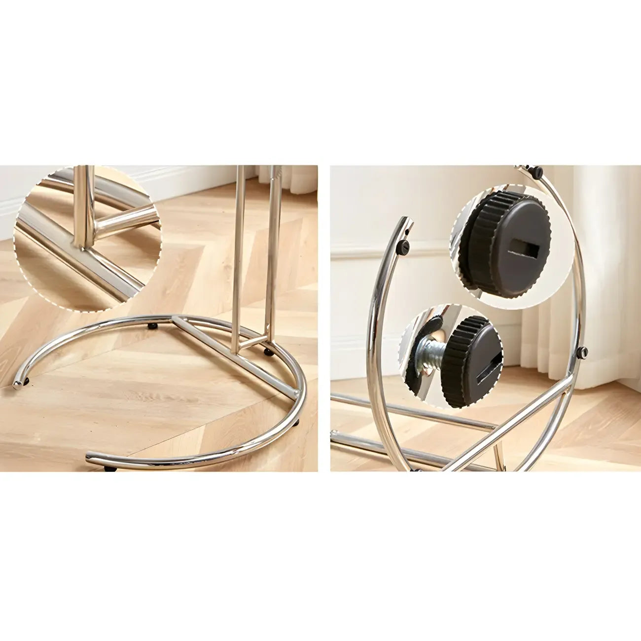 Silver Round C-Shaped Adjustable Height End Table