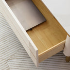 71 White Stone Fluted Open Storage TV Stand with Gold Legs