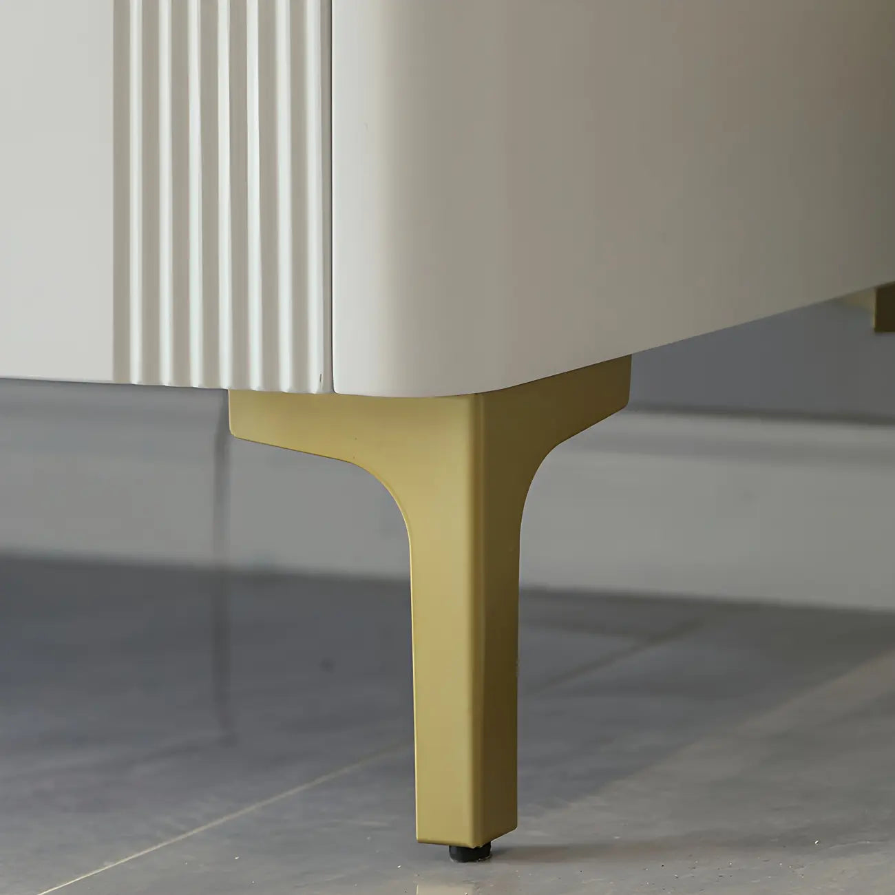 71 White Stone Fluted Open Storage TV Stand with Gold Legs