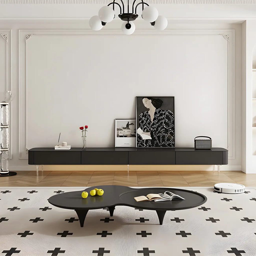 87 Modern Black Wooden Long TV Stand with Drawers