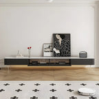 87 Modern Black Wooden Long TV Stand with Drawers