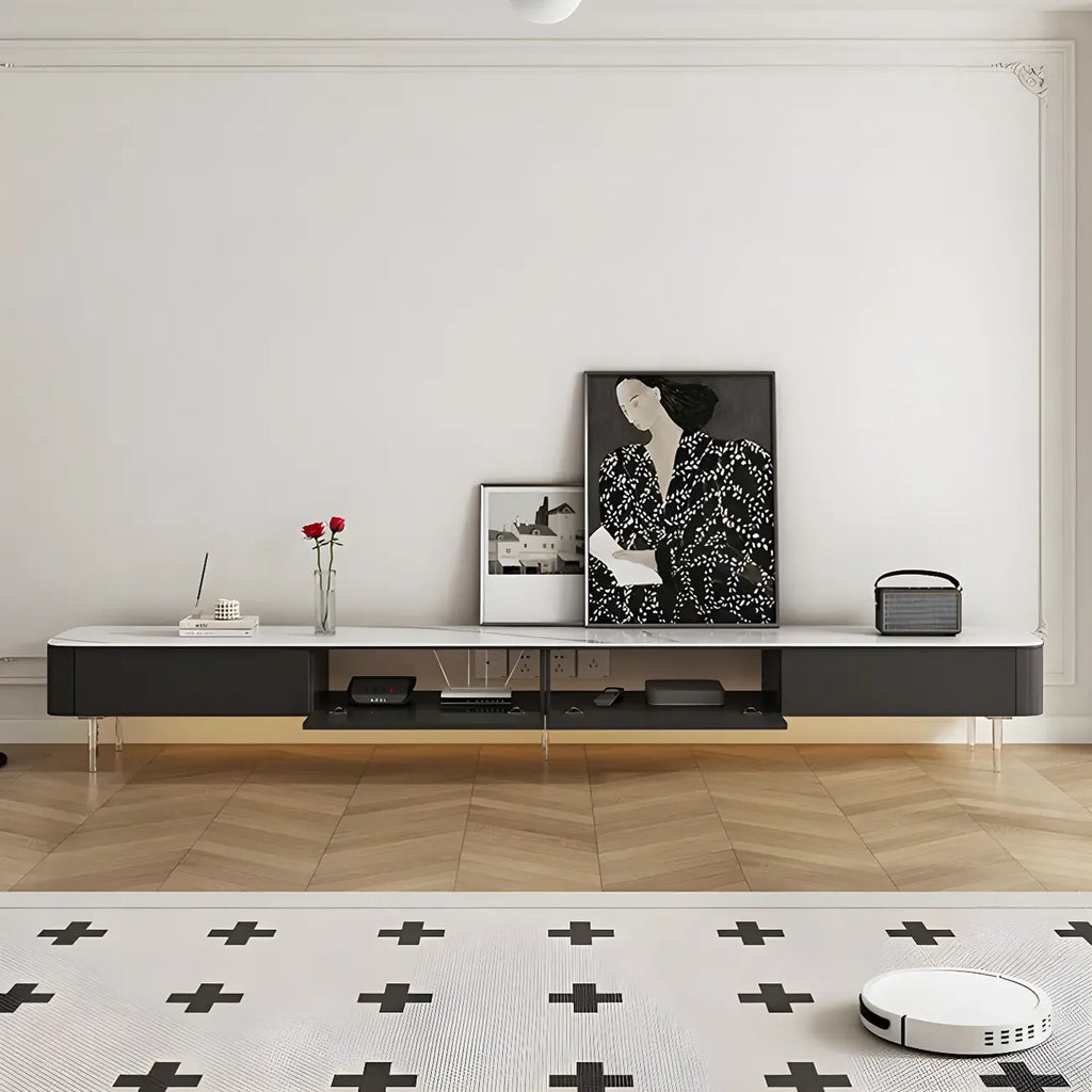 87 Modern Black Wooden Long TV Stand with Drawers