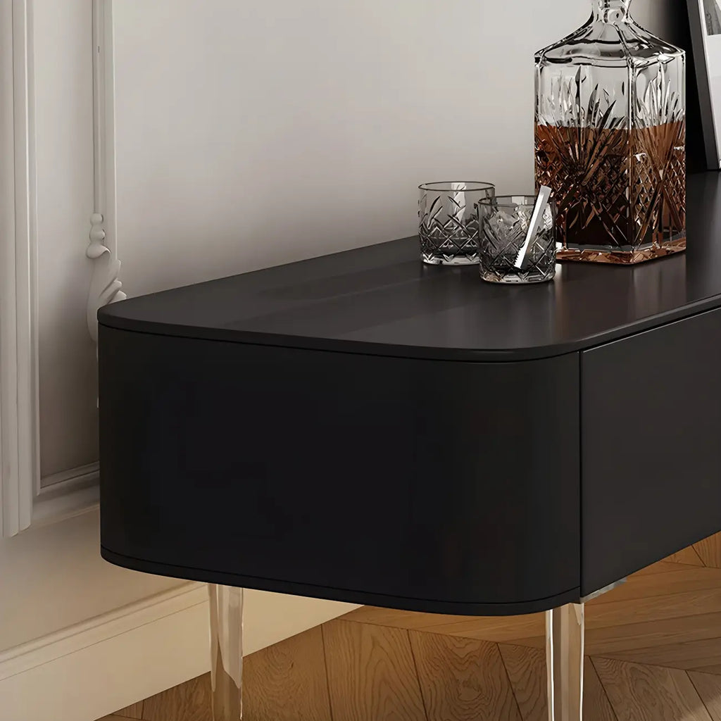 87 Modern Black Wooden Long TV Stand with Drawers