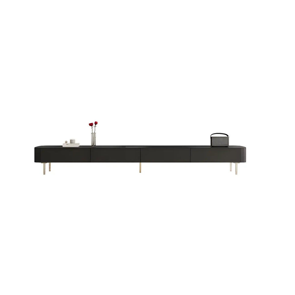 87 Modern Black Wooden Long TV Stand with Drawers