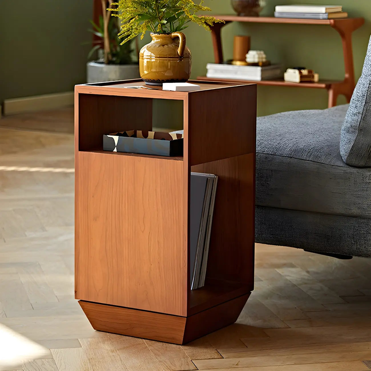 Mid-century Modern 2-tier Wood Side Table with Open Storage