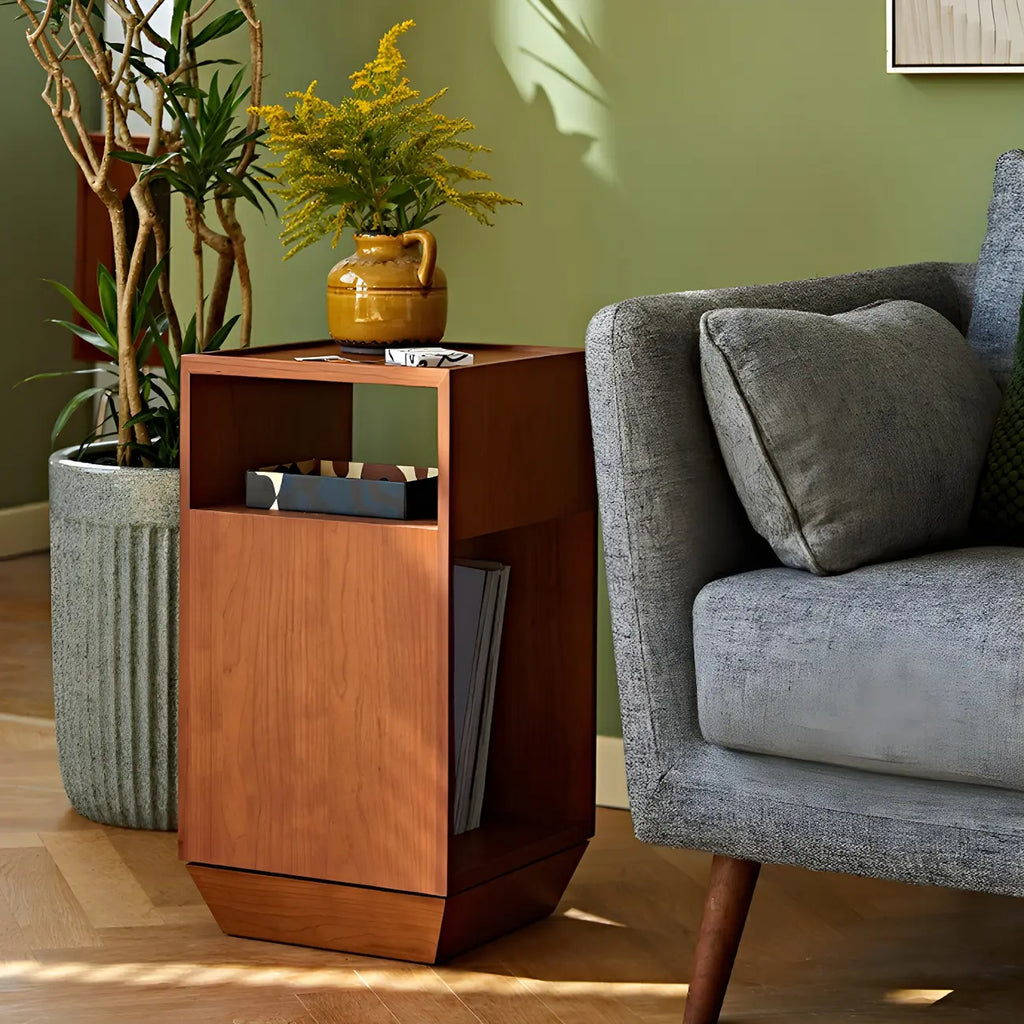 Mid-century Modern 2-tier Wood Side Table with Open Storage