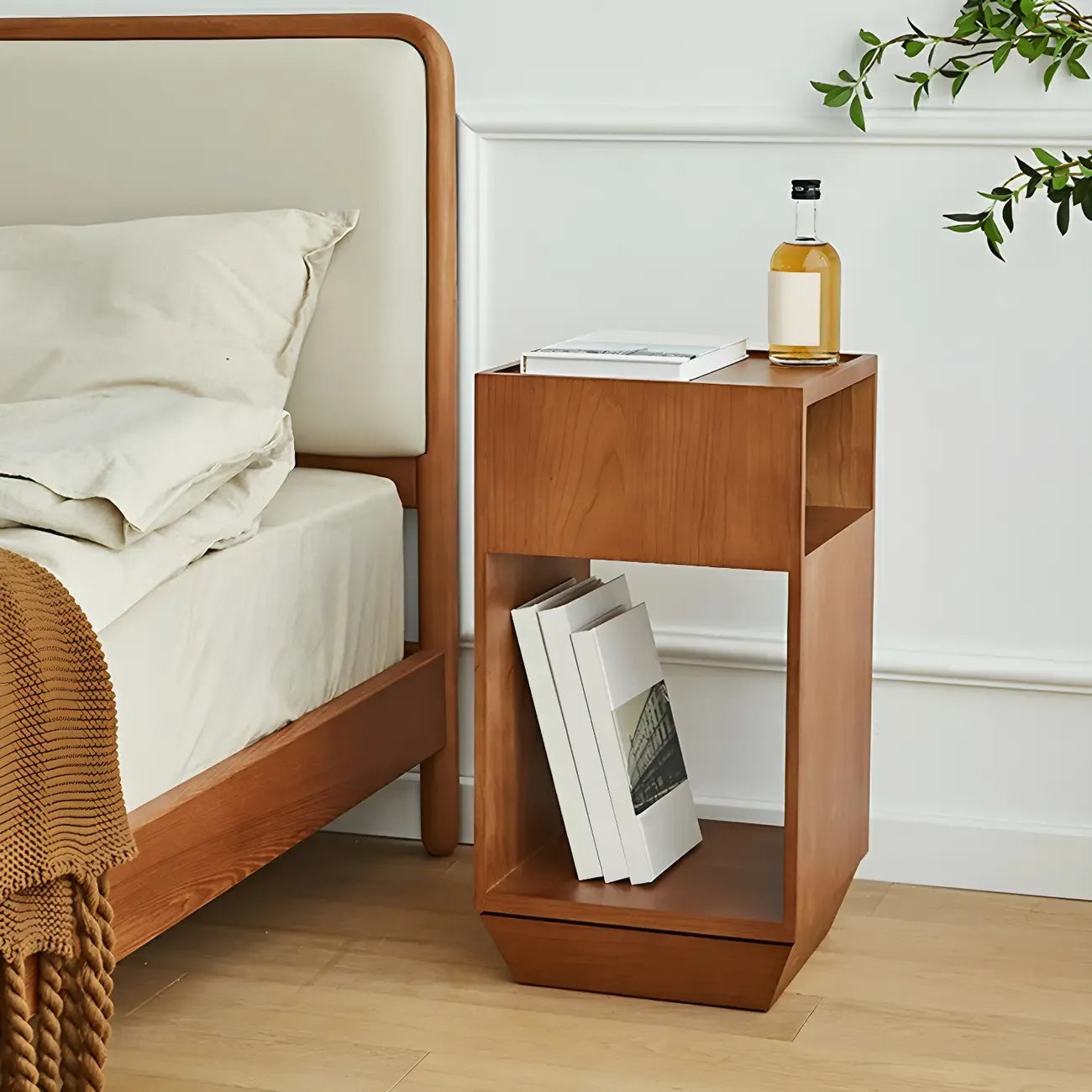 Mid-century Modern 2-tier Wood Side Table with Open Storage