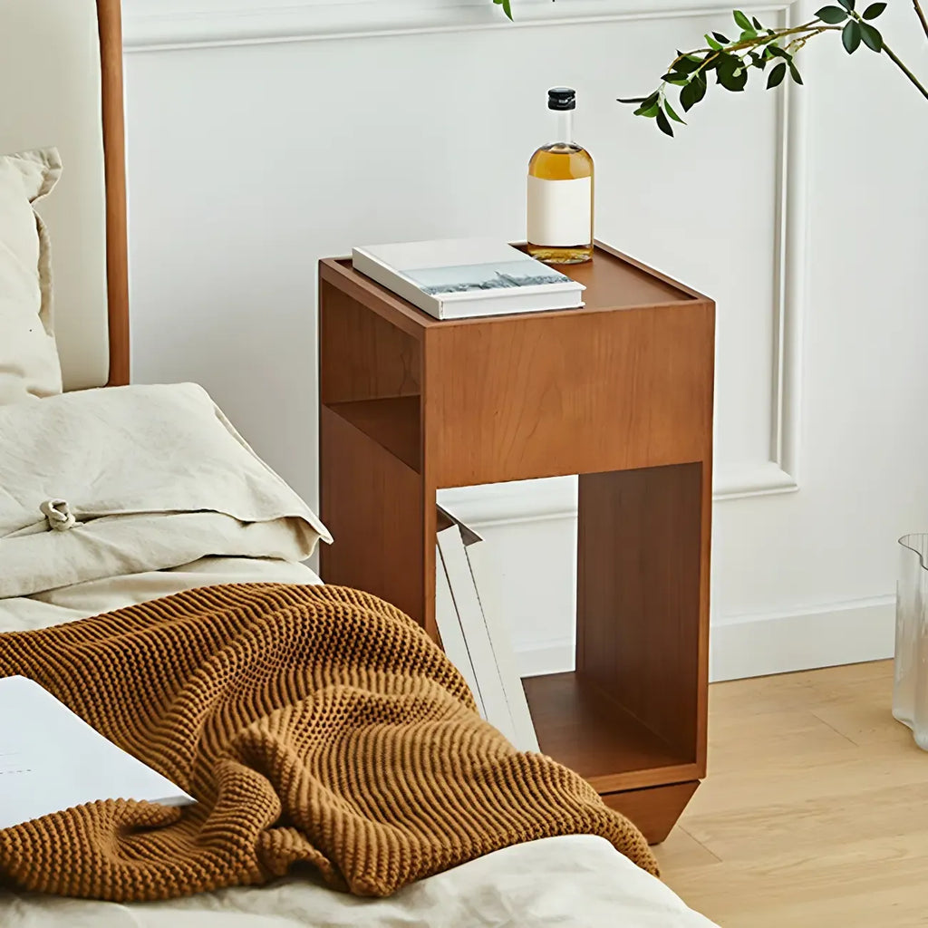 Mid-century Modern 2-tier Wood Side Table with Open Storage