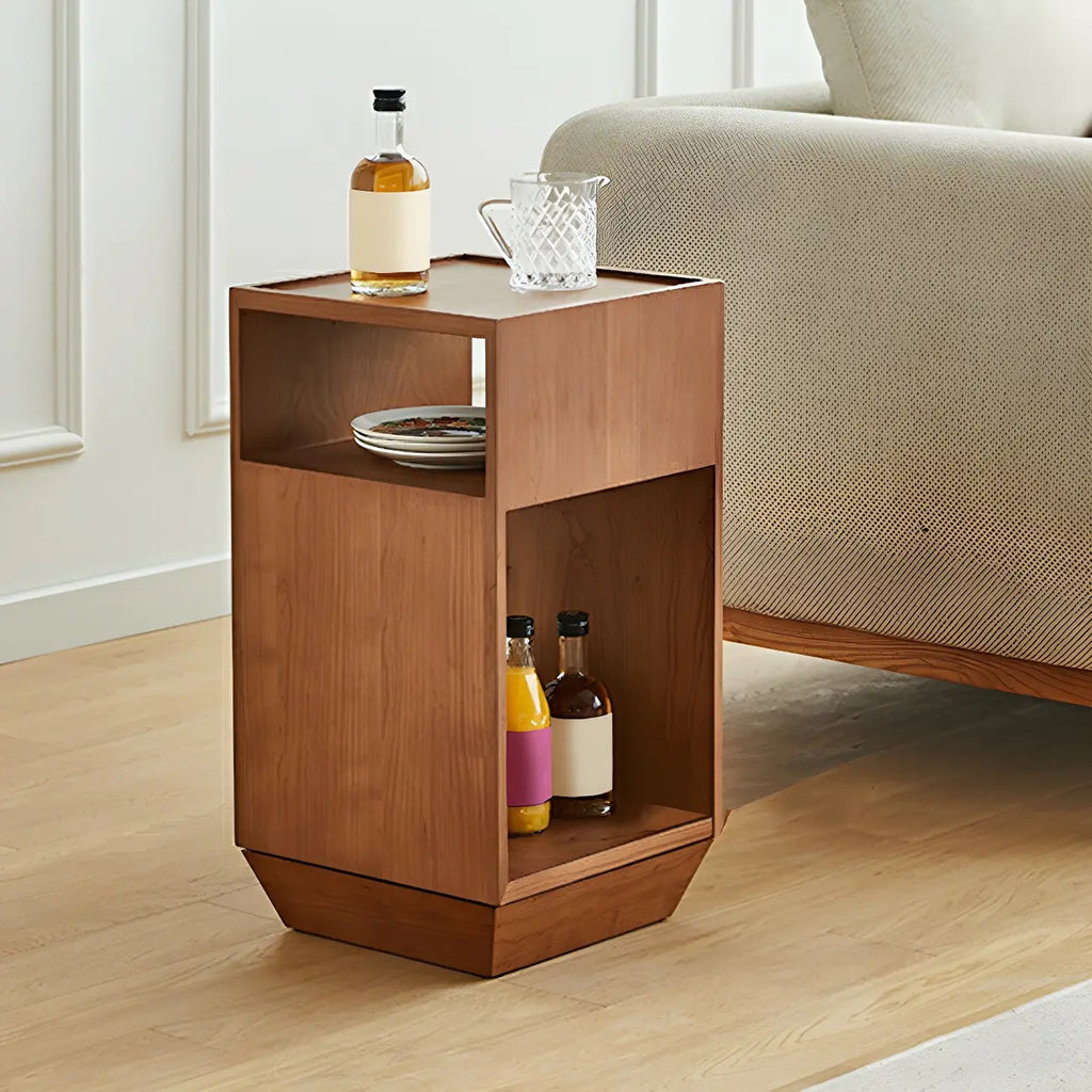 Mid-century Modern 2-tier Wood Side Table with Open Storage