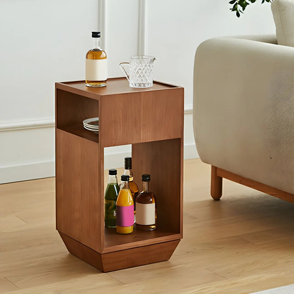 Mid-century Modern 2-tier Wood Side Table with Open Storage