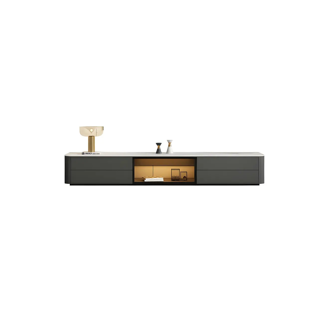 Living Room Grey Stone Long TV Stand with Drawers & Cabinet
