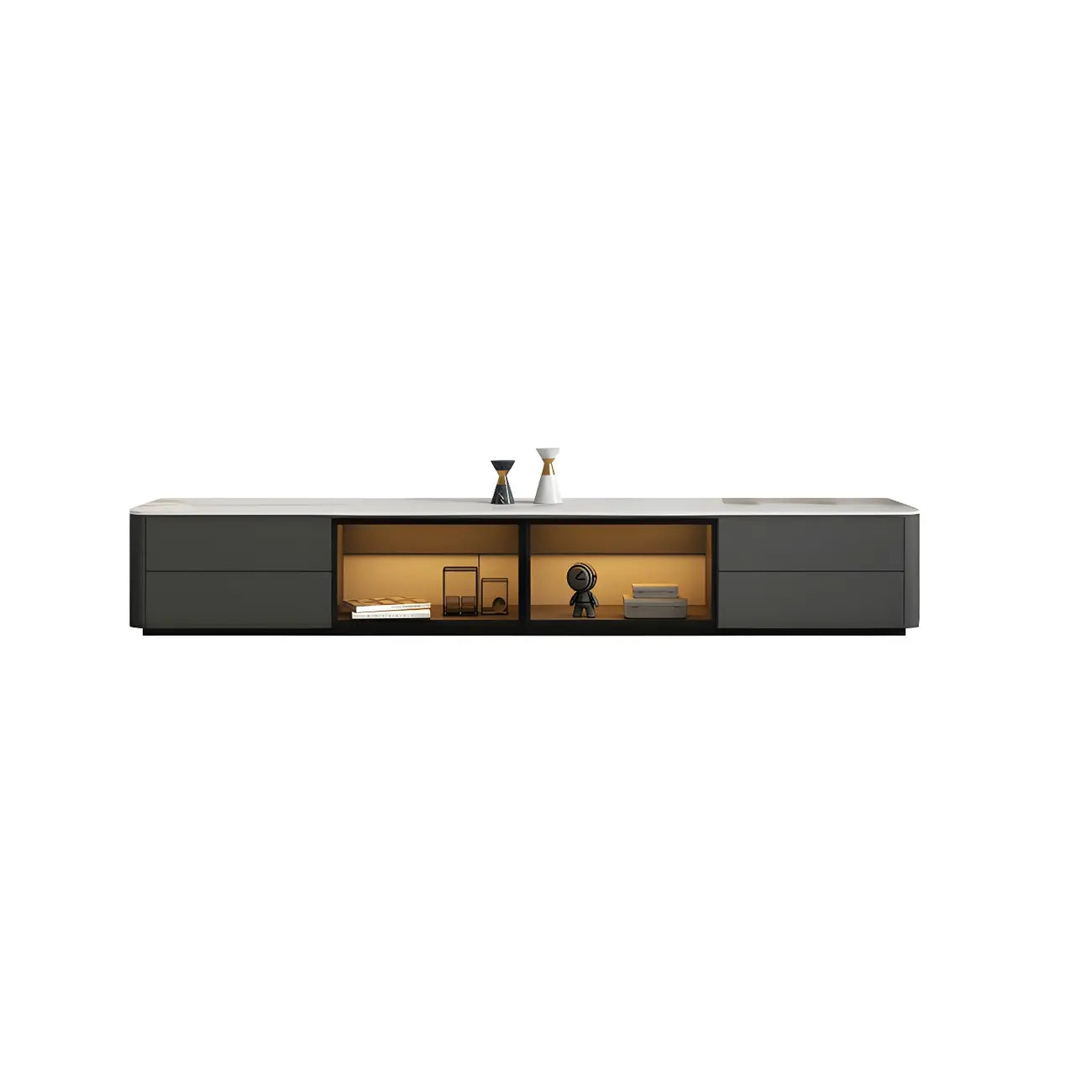 Living Room Grey Stone Long TV Stand with Drawers & Cabinet