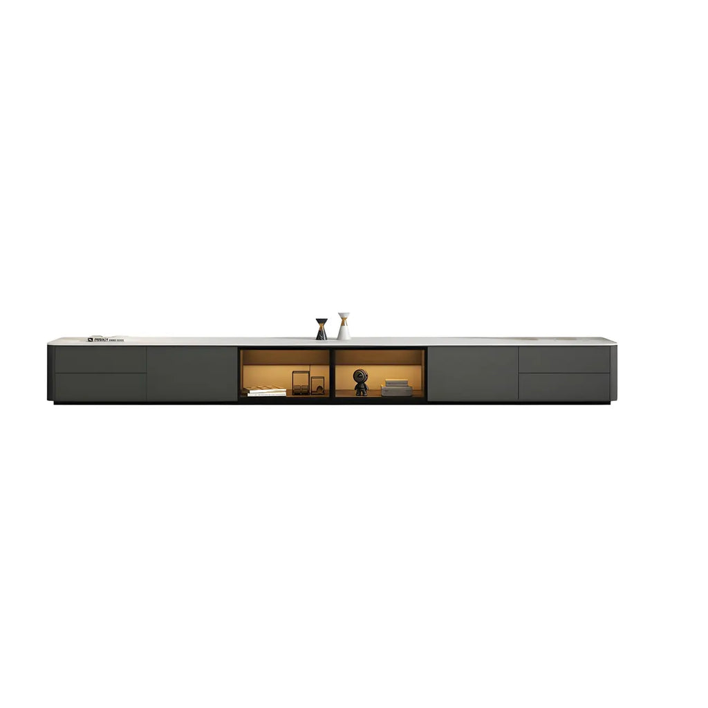 Living Room Grey Stone Long TV Stand with Drawers & Cabinet