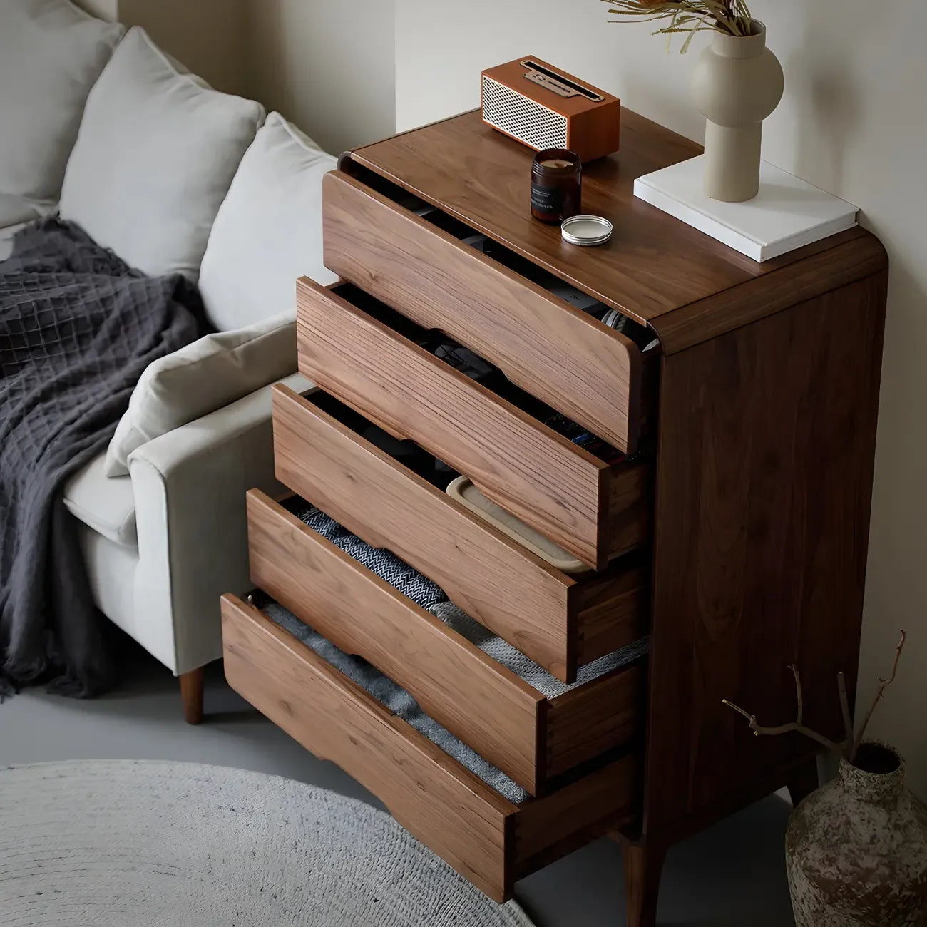 Vintage Solid Wood Dark Walnut Dressers & Chests for Bedroom