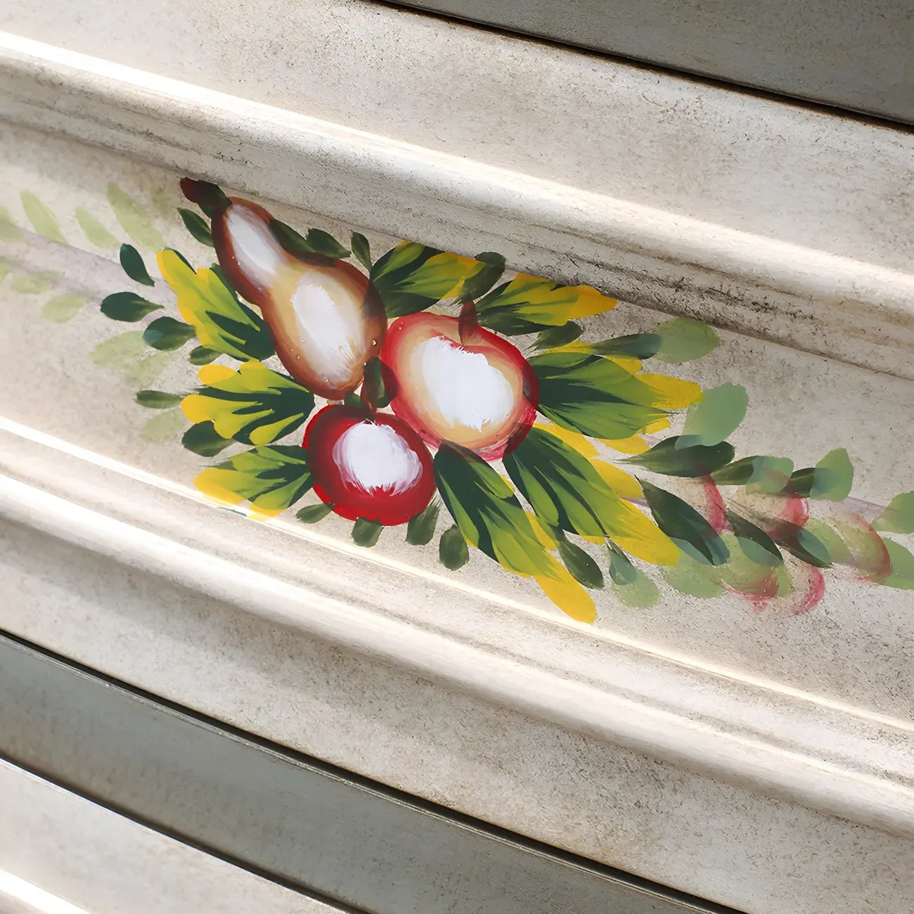 Vintage Grey Wooden Chest with Floral and 6 Drawers for Home