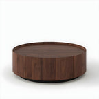 Brown Modern Stylish Round Wood Drawer Coffee Table