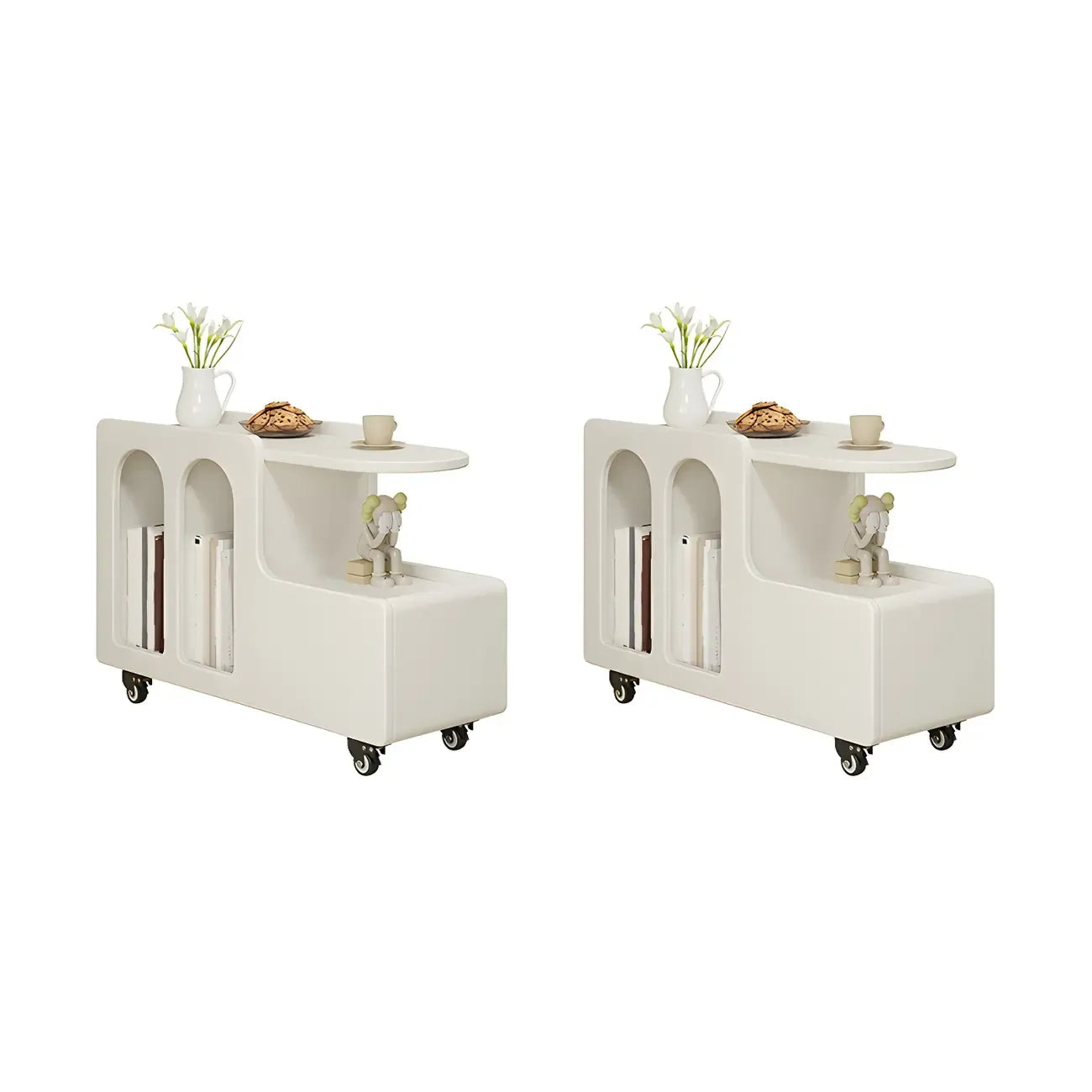 Free Form Rectangular Wood Mobile End Table White