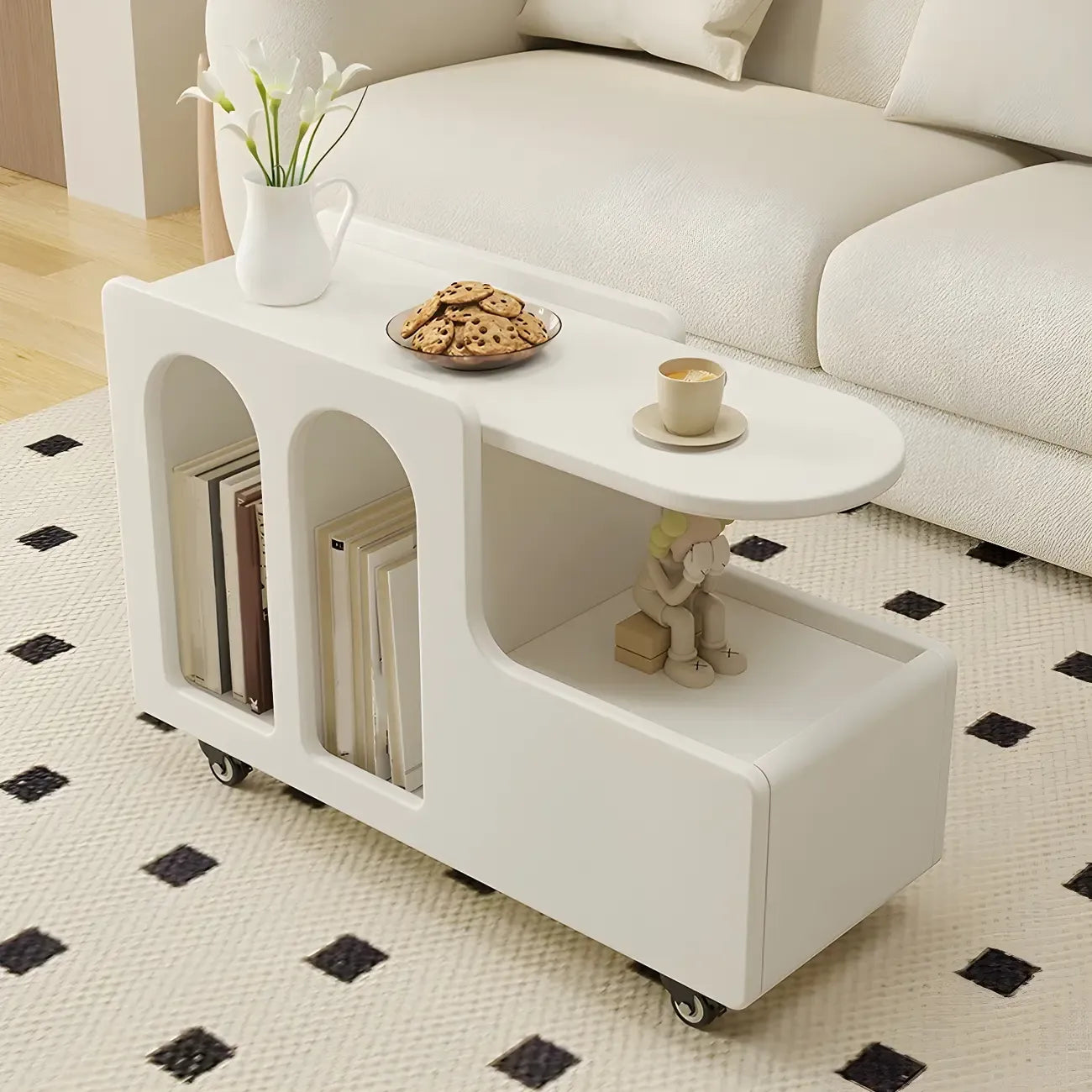 Free Form Rectangular Wood Mobile End Table White