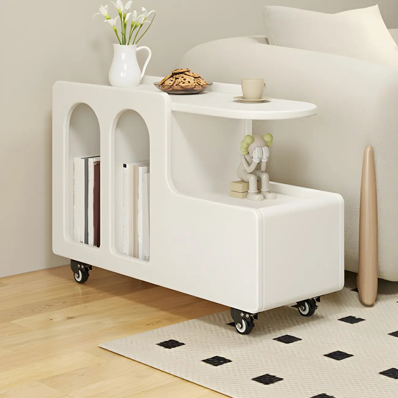 Free Form Rectangular Wood Mobile End Table White